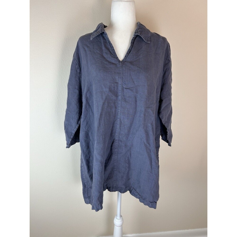 Mosaic Linen Small Tunic Top Shirt Popover Lagenlook Artsy Coastal Minimalist
